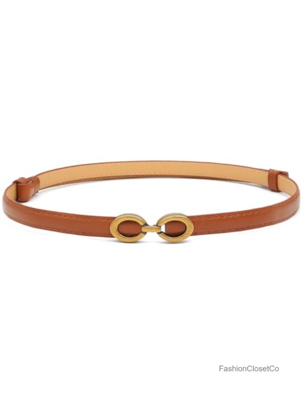 Skinny PU Leather Belt Adjustable Thin Waist Belt with Gold Buckle for Dresses